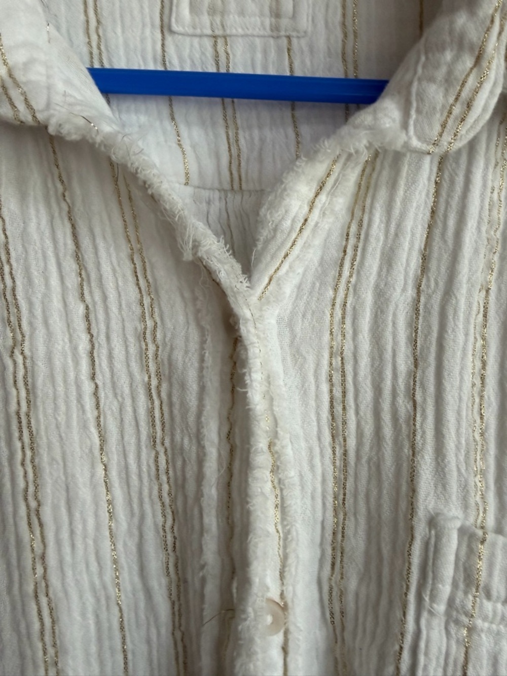 aerie White with Gold Textured Stripe Button-Down Shirt - Picture 2 of 5